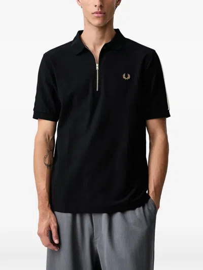 Fred Perry Zip-fastening Stripe-trim Polo Shirt In Black