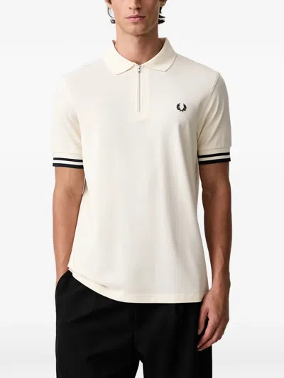 Fred Perry Zip-neck Cotton Polo Shirt In 화이트