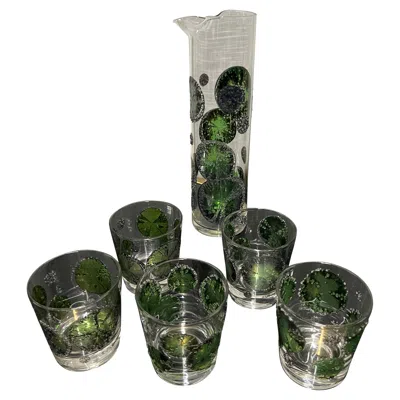 Pre-owned Fred Press Lime Slices Cocktail Pitcher And Rocks Glasses In Black