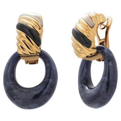 Pre-owned Fred Vintage  Paris 18k Gold Lapis Mother-of-pearl Earrings, 1980s In Multi