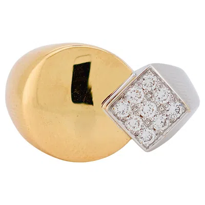 Pre-owned Fred Vintage Signet Ring, 18k Two-tone Gold, Brilliant Diamonds, French Designer In Multi