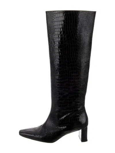 Pre-owned Freda Salvador Embossed Leather Animal Print Boots In Black