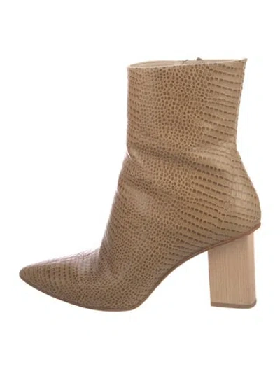 Pre-owned Freda Salvador Embossed Leather Animal Print Boots In Neutrals