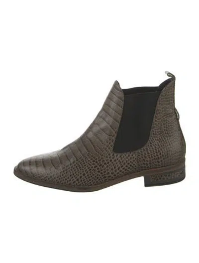 Pre-owned Freda Salvador Embossed Leather Animal Print Chelsea Boots In Green