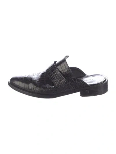 Pre-owned Freda Salvador Embossed Leather Animal Print Mules In Black