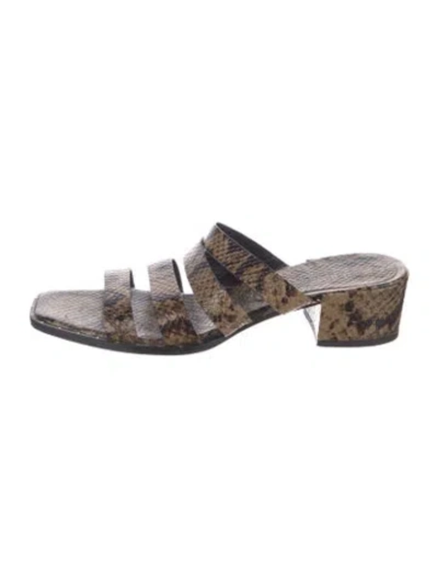 Pre-owned Freda Salvador Embossed Leather Animal Print Slides In Brown