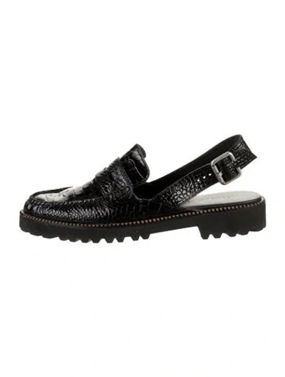 Pre-owned Freda Salvador Embossed Leather Cutout Accent Slingback Flats In Black