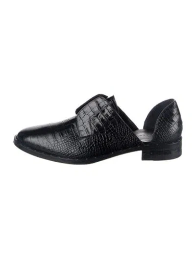 Pre-owned Freda Salvador Embossed Leather D'orsay Flats In Black