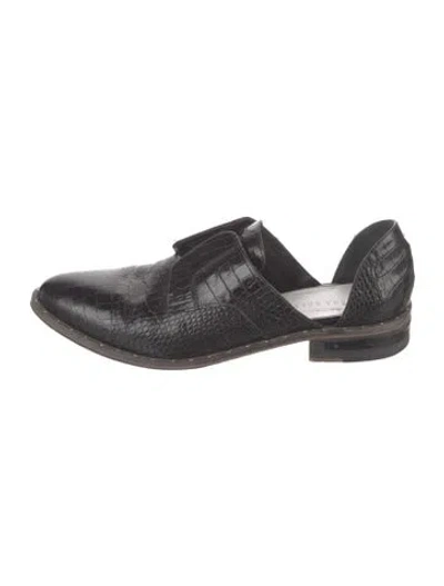 Pre-owned Freda Salvador Embossed Leather D'orsay Flats In Black
