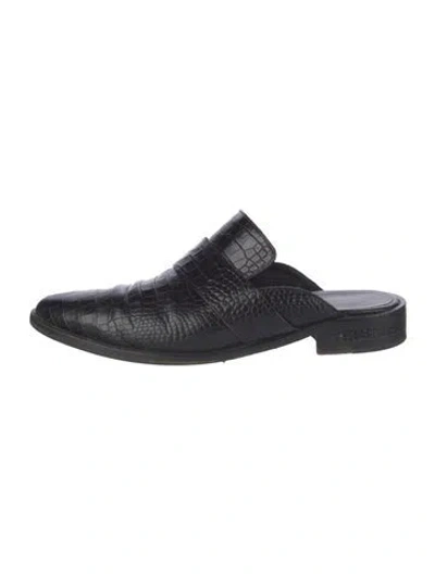 Pre-owned Freda Salvador Embossed Leather Mules In Black
