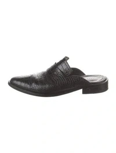 Pre-owned Freda Salvador Embossed Leather Mules In Black