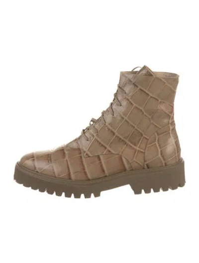 Pre-owned Freda Salvador Embossed Leather Printed Combat Boots In Neutral