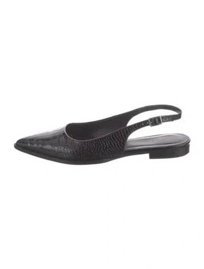 Pre-owned Freda Salvador Embossed Leather Slingback Flats In Black
