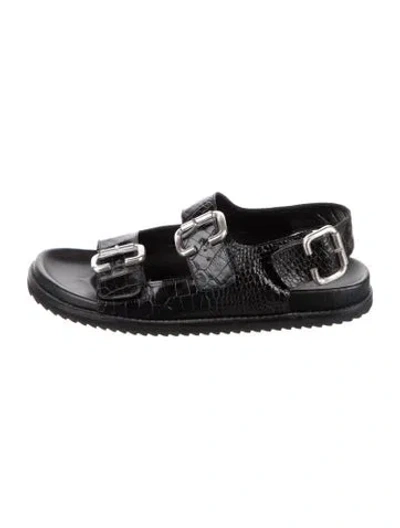 Pre-owned Freda Salvador Embossed Leather Slingback Sandals In Black