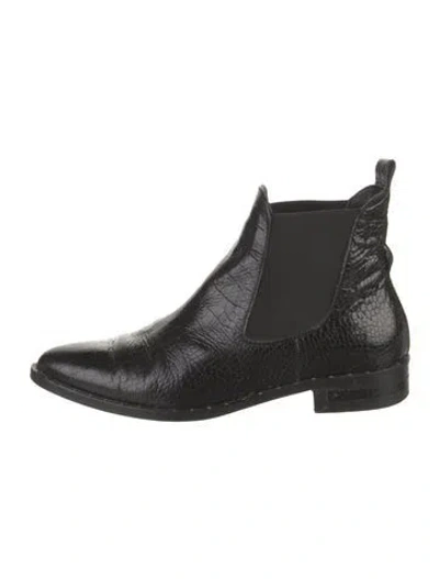 Pre-owned Freda Salvador Embossed Leather Studded Accents Chelsea Boots In Black
