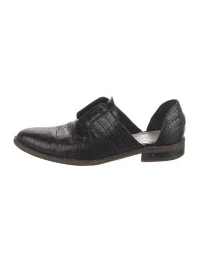 Pre-owned Freda Salvador Embossed Leather Studded Accents D'orsay Flats In Black