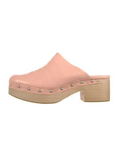 Pre-owned Freda Salvador Embossed Leather Studded Accents Mules In Pink