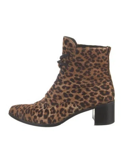 Pre-owned Freda Salvador Fur Animal Print Lace-up Boots In Neutral