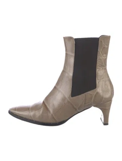 Pre-owned Freda Salvador Gg Embossed Leather Chelsea Boots In Neutrals
