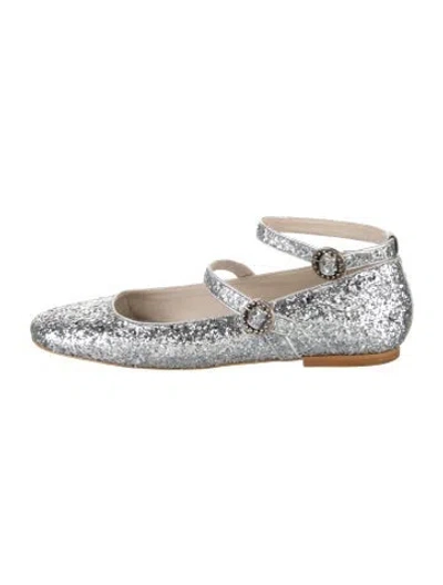 Pre-owned Freda Salvador Glitter Mary Jane Flats In Metallic/silver