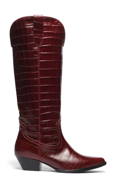 Freda Salvador Hope Croc-effect Leather Boots In Burgundy