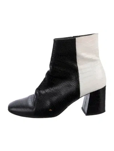 Pre-owned Freda Salvador Leather Animal Print Boots In Black/white
