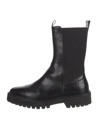 Pre-owned Freda Salvador Leather Animal Print Chelsea Boots In Black