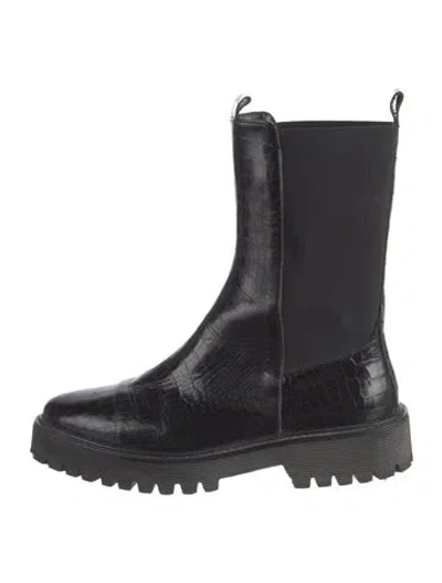 Pre-owned Freda Salvador Leather Animal Print Chelsea Boots In Black