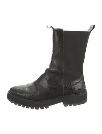 Pre-owned Freda Salvador Leather Animal Print Chelsea Boots In Black