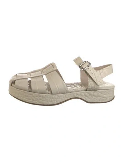 Pre-owned Freda Salvador Leather Animal Print Flats In White