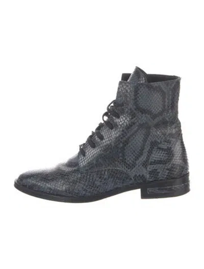 Pre-owned Freda Salvador Leather Animal Print Lace-up Boots In Blue