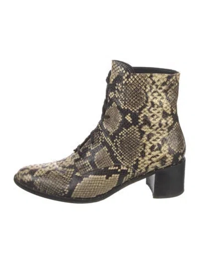 Pre-owned Freda Salvador Leather Animal Print Lace-up Boots In Neutrals