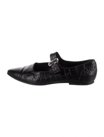 Pre-owned Freda Salvador Leather Animal Print Mary Jane Flats In Black
