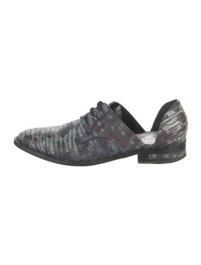 Pre-owned Freda Salvador Leather Animal Print Oxfords In Black