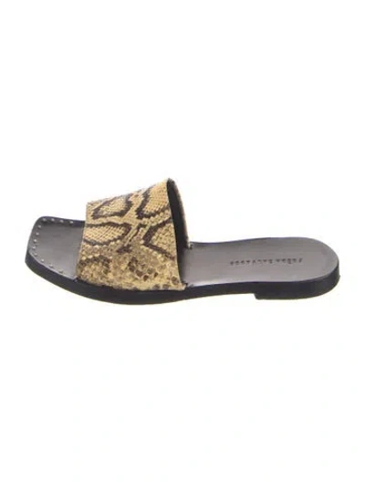 Pre-owned Freda Salvador Leather Animal Print Slides In Neutral