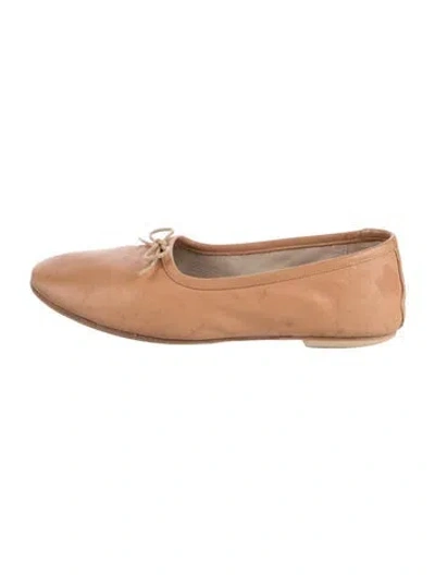Pre-owned Freda Salvador Leather Bow Accents Ballet Flats In Neutral