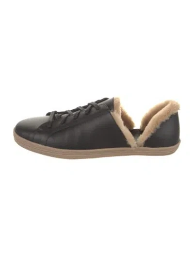 Pre-owned Freda Salvador Leather Fur Trim Sneakers In Black