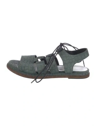 Pre-owned Freda Salvador Leather Gladiator Sandals In Green