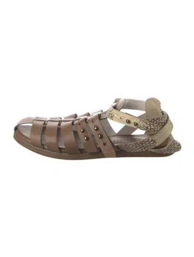 Pre-owned Freda Salvador Leather Gladiator Sandals In Neutral