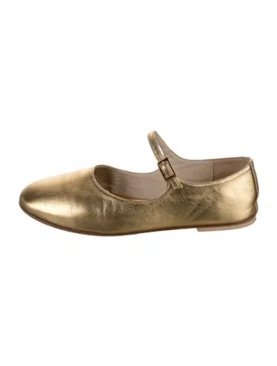 Pre-owned Freda Salvador Leather Mary Jane Flats In Gold/metallic