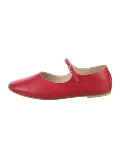 Pre-owned Freda Salvador Leather Mary Jane Flats In Red