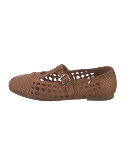 Pre-owned Freda Salvador Leather Patterned Mary Jane Flats In Brown