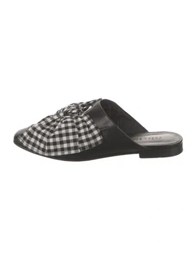 Pre-owned Freda Salvador Leather Plaid Print Mules In Black