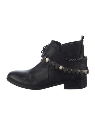 Pre-owned Freda Salvador Leather Studded Accents Boots In Black