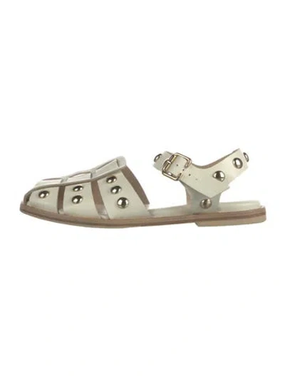Pre-owned Freda Salvador Leather Studded Accents Flats In Neutrals