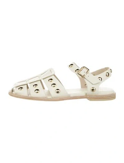 Pre-owned Freda Salvador Leather Studded Accents Flats In Neutrals