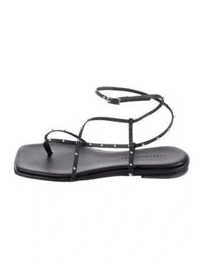 Pre-owned Freda Salvador Leather Studded Accents Gladiator Sandals In Black