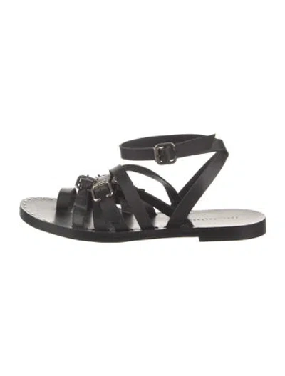 Pre-owned Freda Salvador Leather Studded Accents Gladiator Sandals In Black