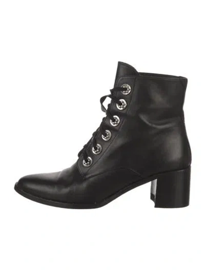Pre-owned Freda Salvador Leather Studded Accents Lace-up Boots In Black