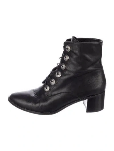 Pre-owned Freda Salvador Leather Studded Accents Lace-up Boots In Blue